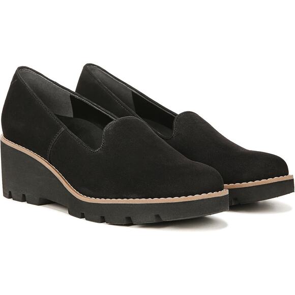 Vionic Women's 12 Black Suede Leather Willa Wedge Loafer Slip On Comfort LB12-19 - Picture 1 of 7